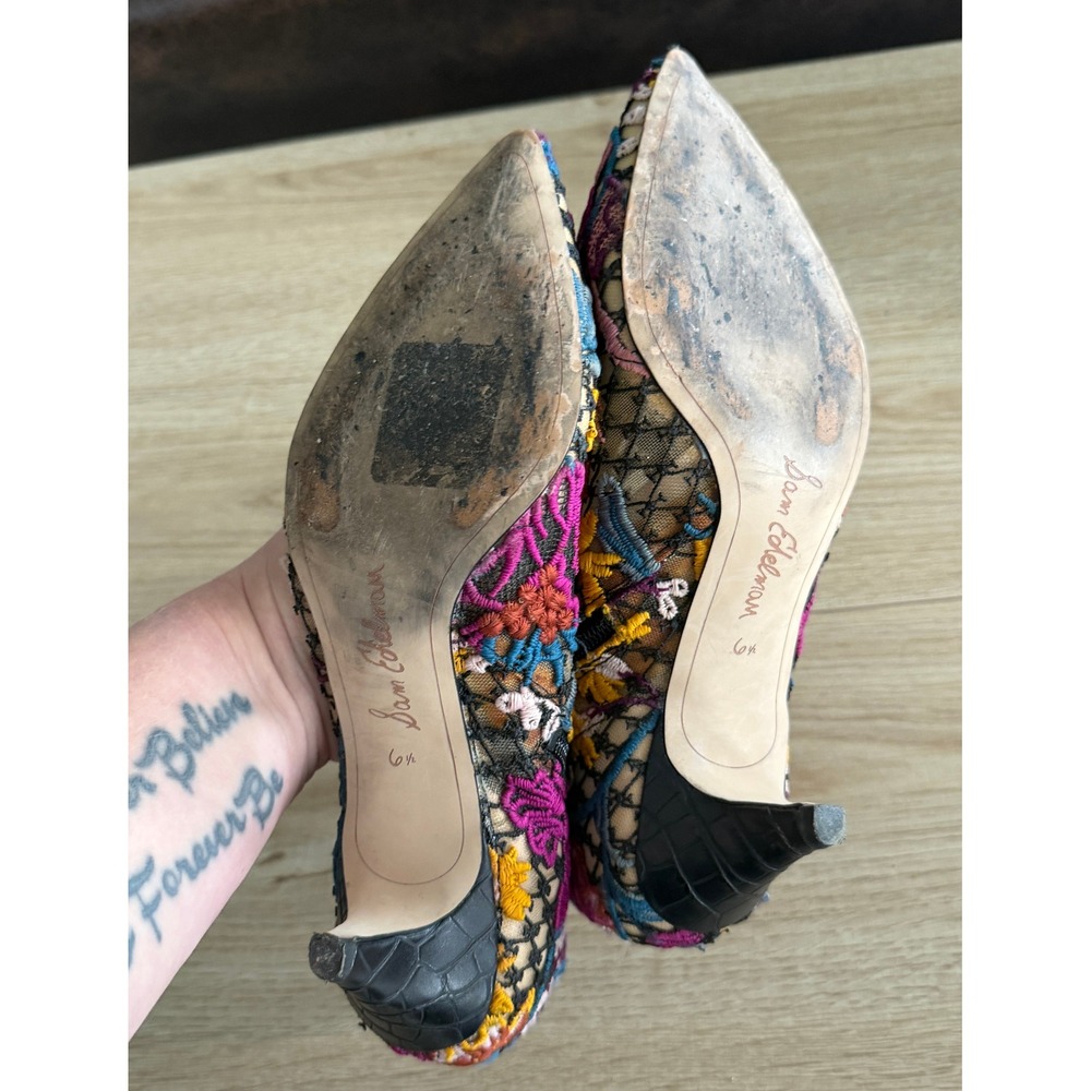 Sam Edelman Floral Embroidered Mesh Kitten Heel Ankle Boots Multi Color Size 6.5 - Picture 6 of 7